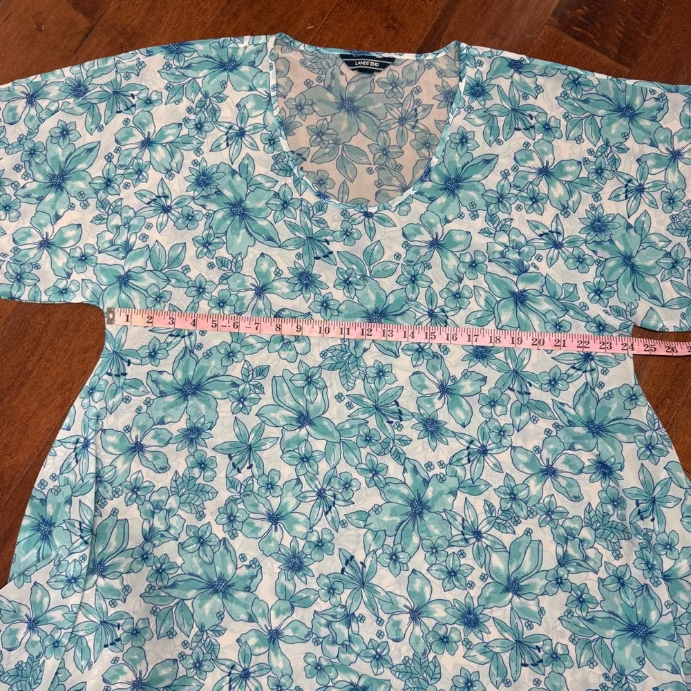 Lands End Blue Tropical Hibiscus Floral Print Chiffon Swimsuit Coverup Size M - Image 9