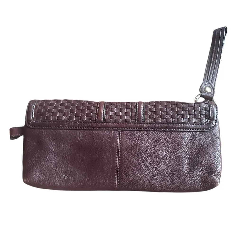 ELLIOTT LUCCA Leather brown Woven Envelope Rectangle Flip Handbag Clutch purse - Image 11
