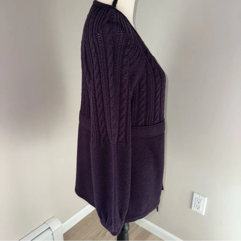 Calvin Klein Cable‎ knit Purple Sparkle Women's Cardigan Wool Blend Large - Image 4