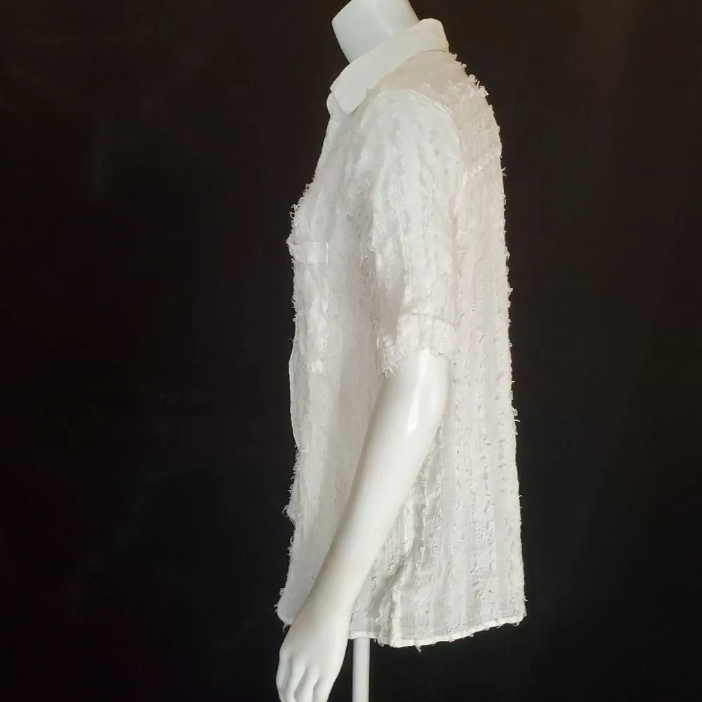 Urban Outfitters White Fringe Button-down Shirts (L) - Image 3
