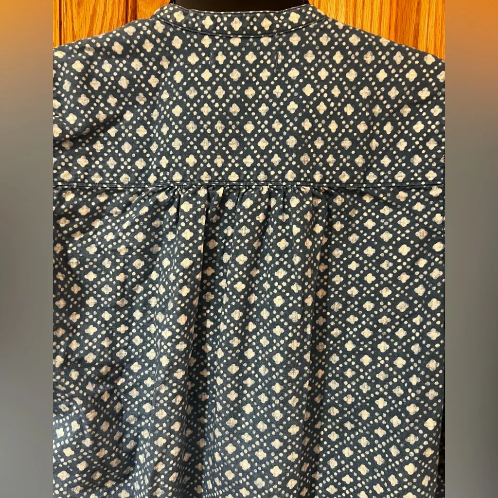 Madewell Chambray Blue & White Floral Stamp Popover Tunic Top‎ Shirt Size XS - Image 8