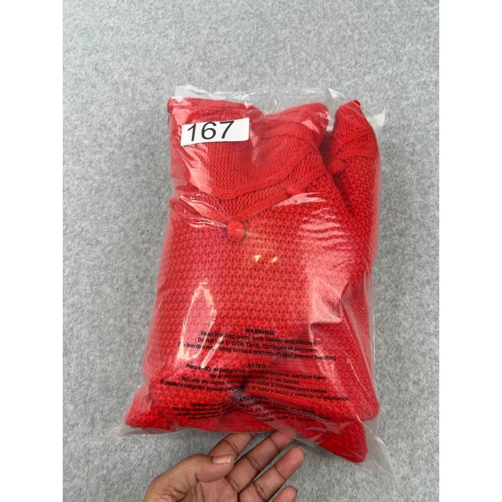 Ava & Viv Cable Knit Pom Pom‎ Sweater  In Red Women's Size 2X - Image 10