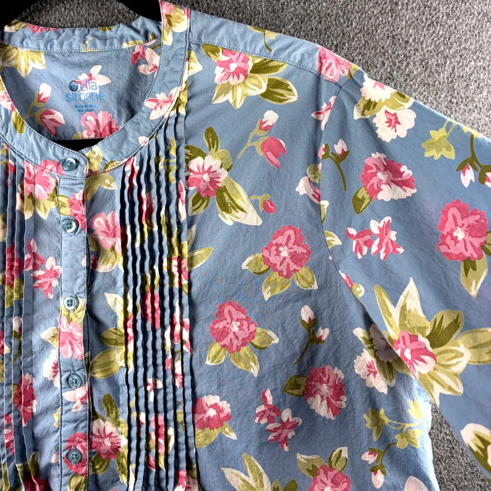 Ella Simone 100% Cotton Blue Floral Nightgown Women's Large Cottage Traditional - Image 7