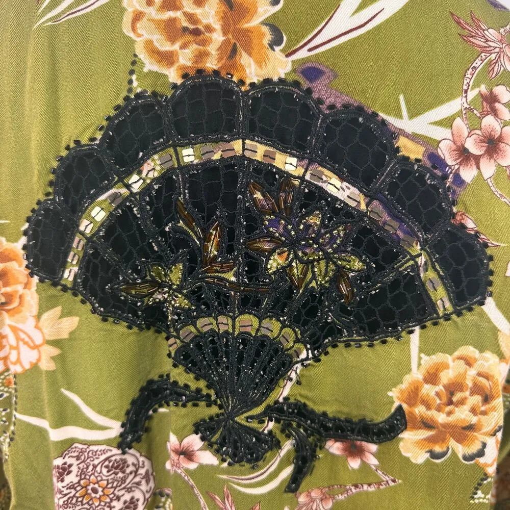 Usindo Asian Fan Rayon Button Up Blazer Blouse Size Medium - Image 5