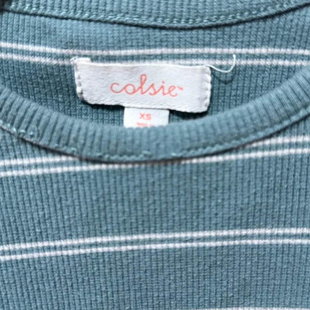 Colsie Minimal Ribbed Stripe Cropped Tank Coastal Clean Girl XS Blue - Image 5