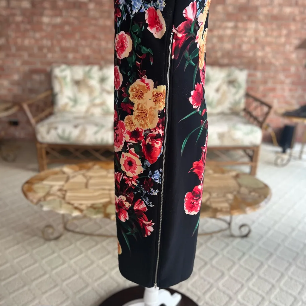 ECI Dress Black Floral Ponte Knit 6 Sheath Pencil Cocktail Garden Party Chic Mod - Image 8