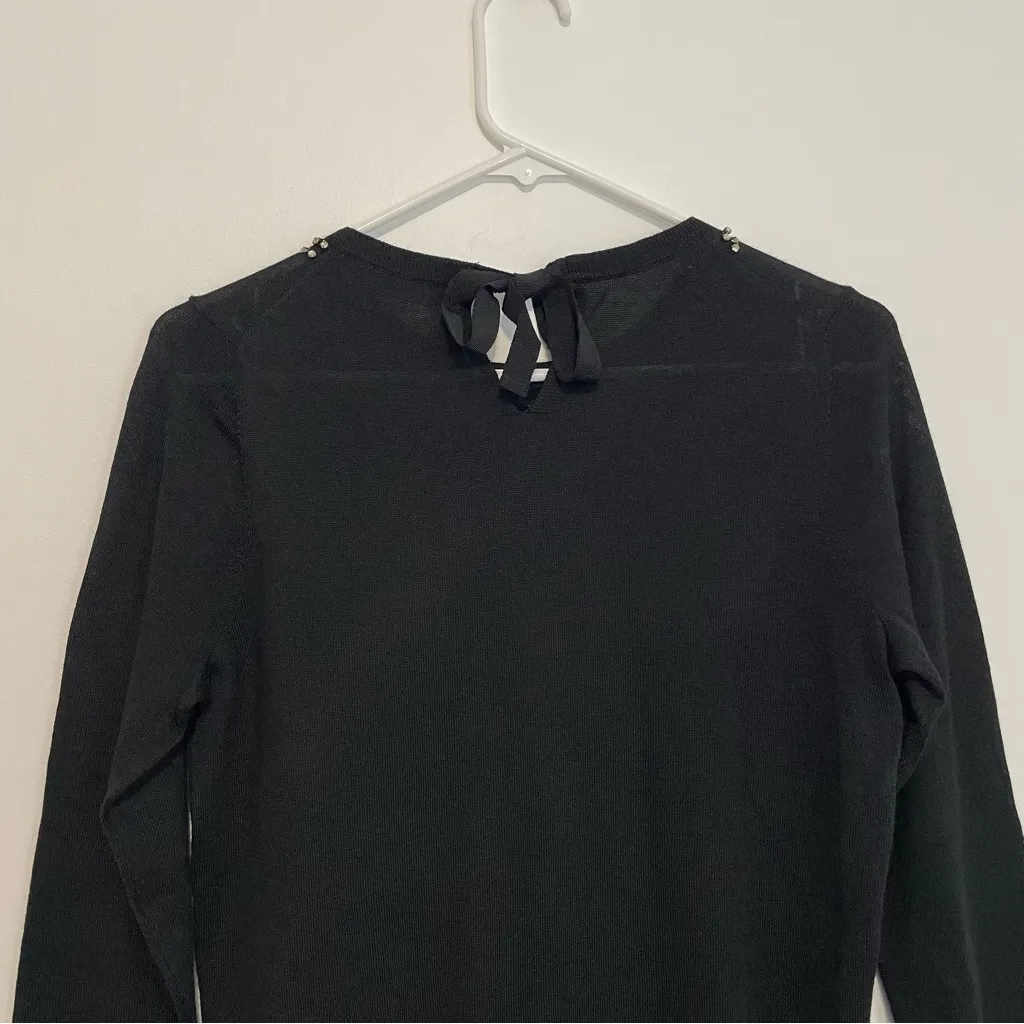 ANN TAYLOR LOFT Black Knit Rhinestone Embellished 3/4 Sleeve Sweater PETITE SP - Image 14
