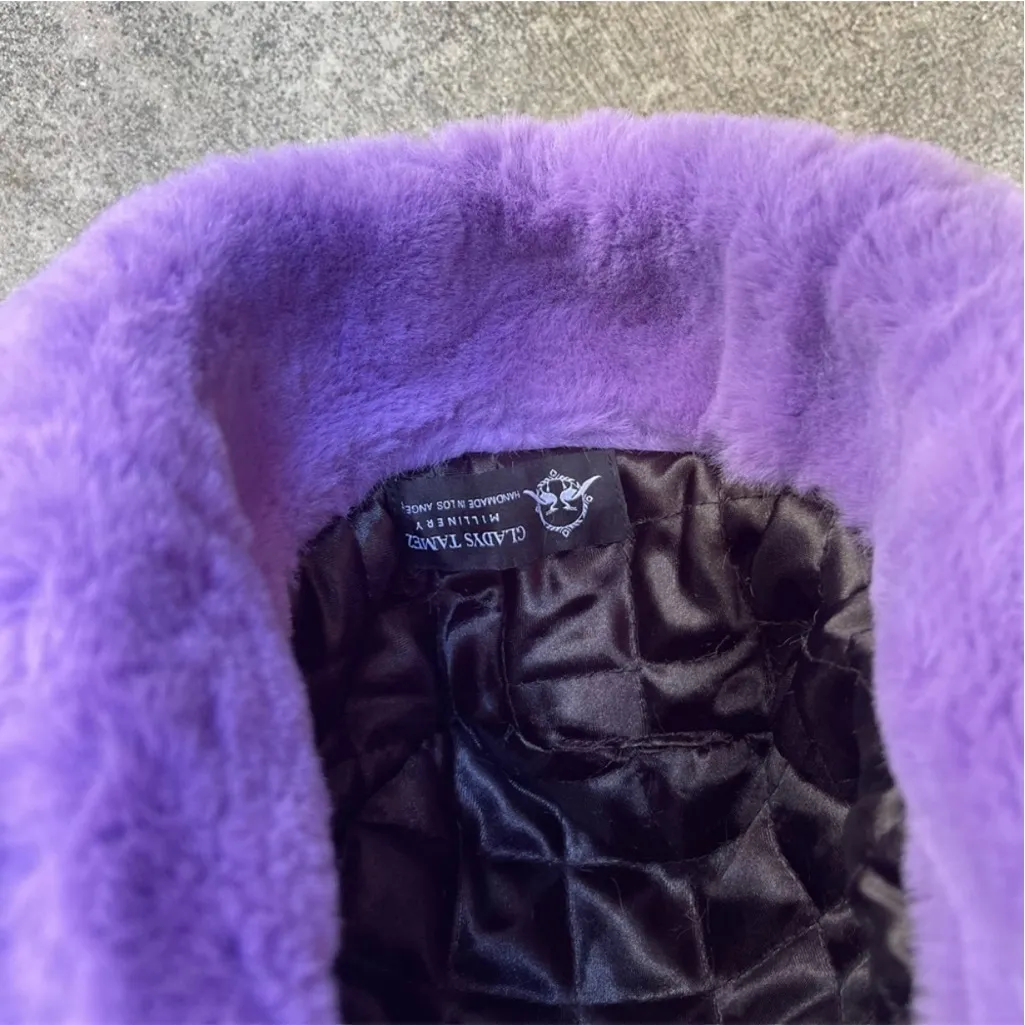 NEW Gladys Tamez Revolve Millinery Faux Fur Bucket Hat Purple - Image 6