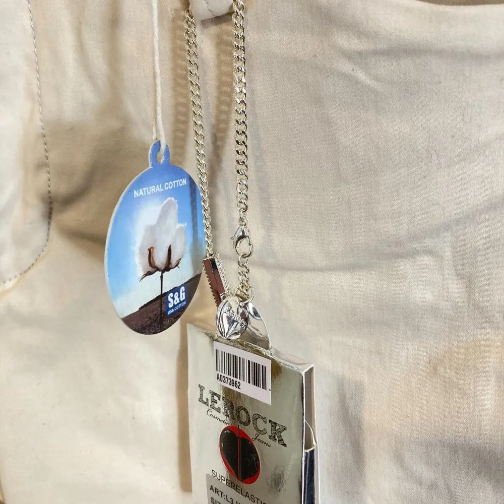 LeRock women's size 29 silver plated accessory skinny apple fit soft chino 31x32 Tan - Image 4