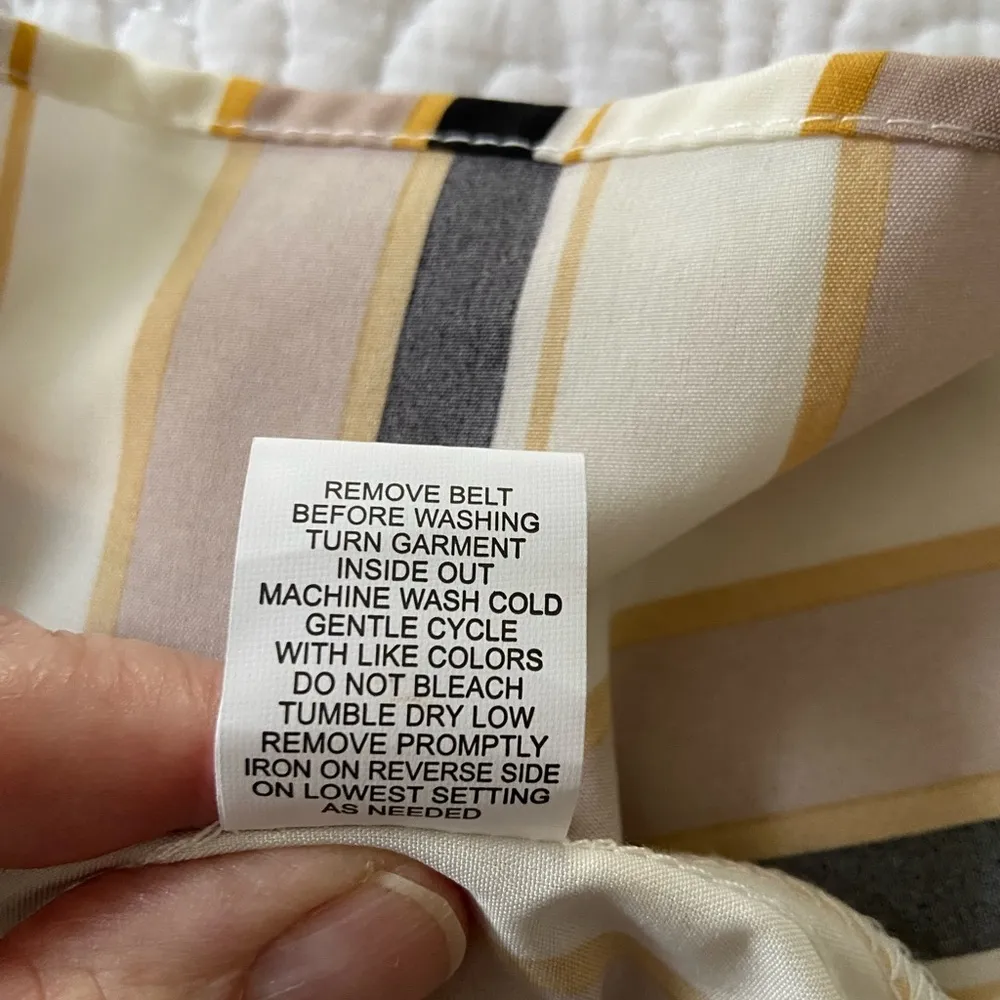 NY Collection Taupe and Navy Striped Long Sleeve Dress Business Casual Size PL - Image 6