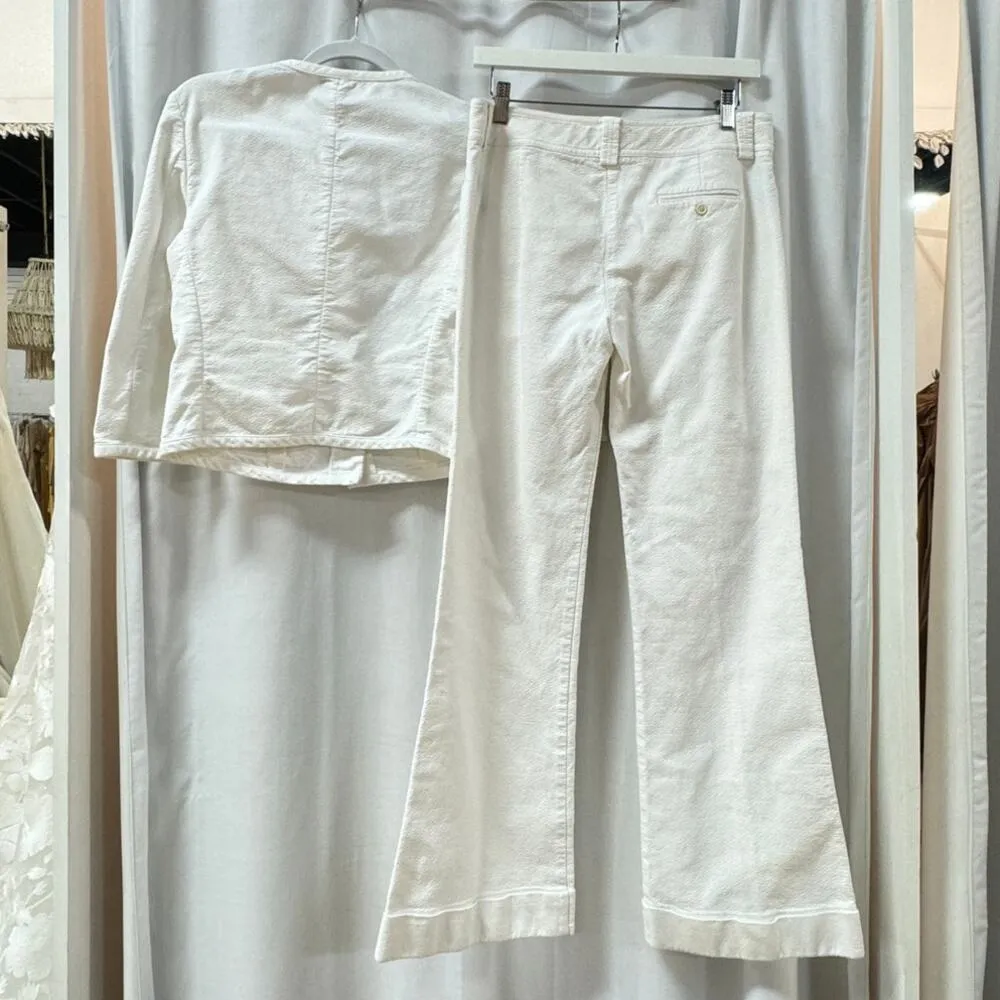Piazza Sempione Long Sleeve Crop Jacket & Flare Pants Set White Women's 44 / M - Image 4