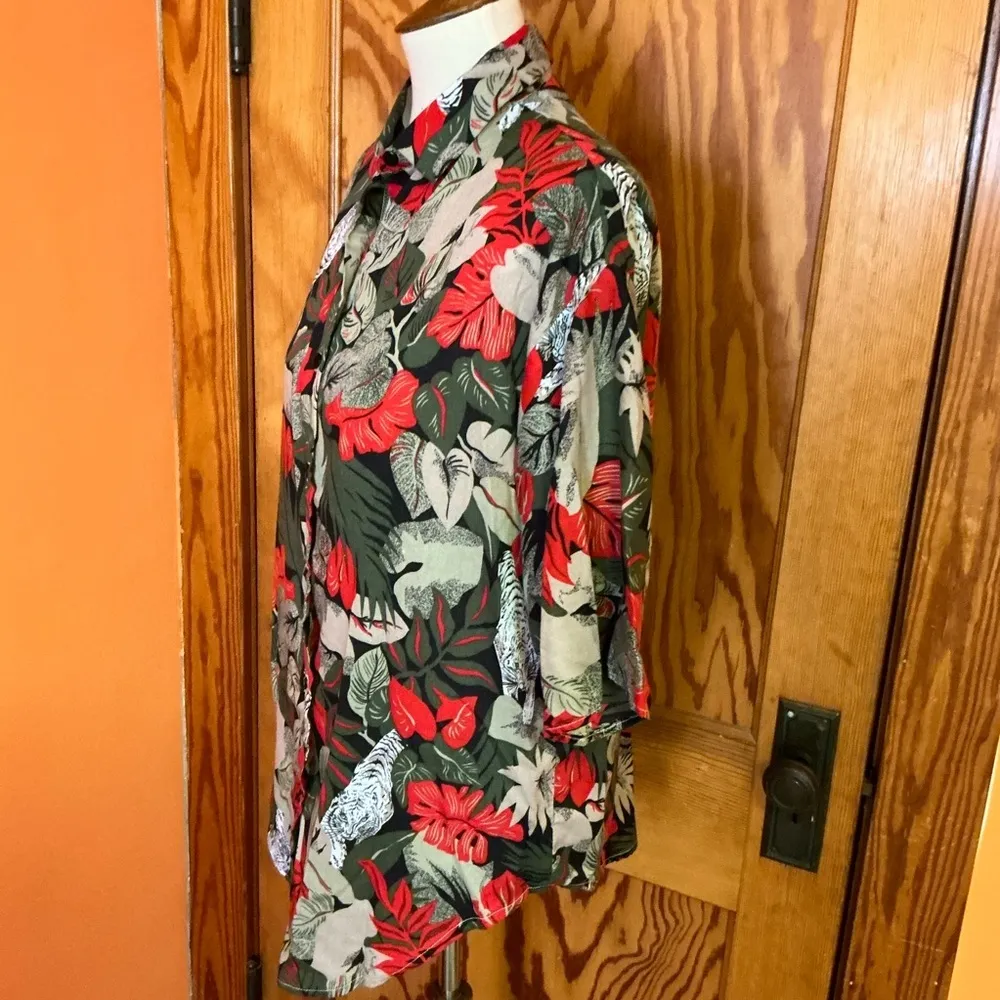 Vtg 80s tiger safari oversized blouse Green Size M - Image 9