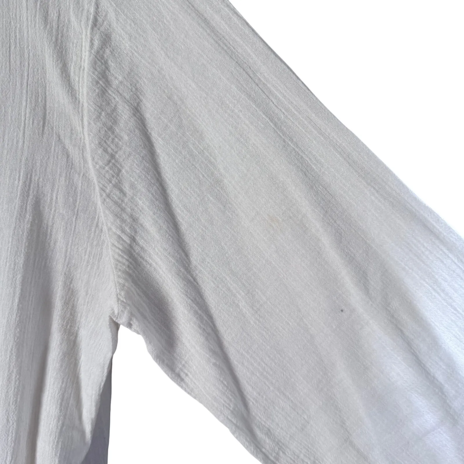 LA BLANCA White Lace Trimmed V Neck 3/4 Sleeve Tunic Cover Up Top, Sz L - Image 9