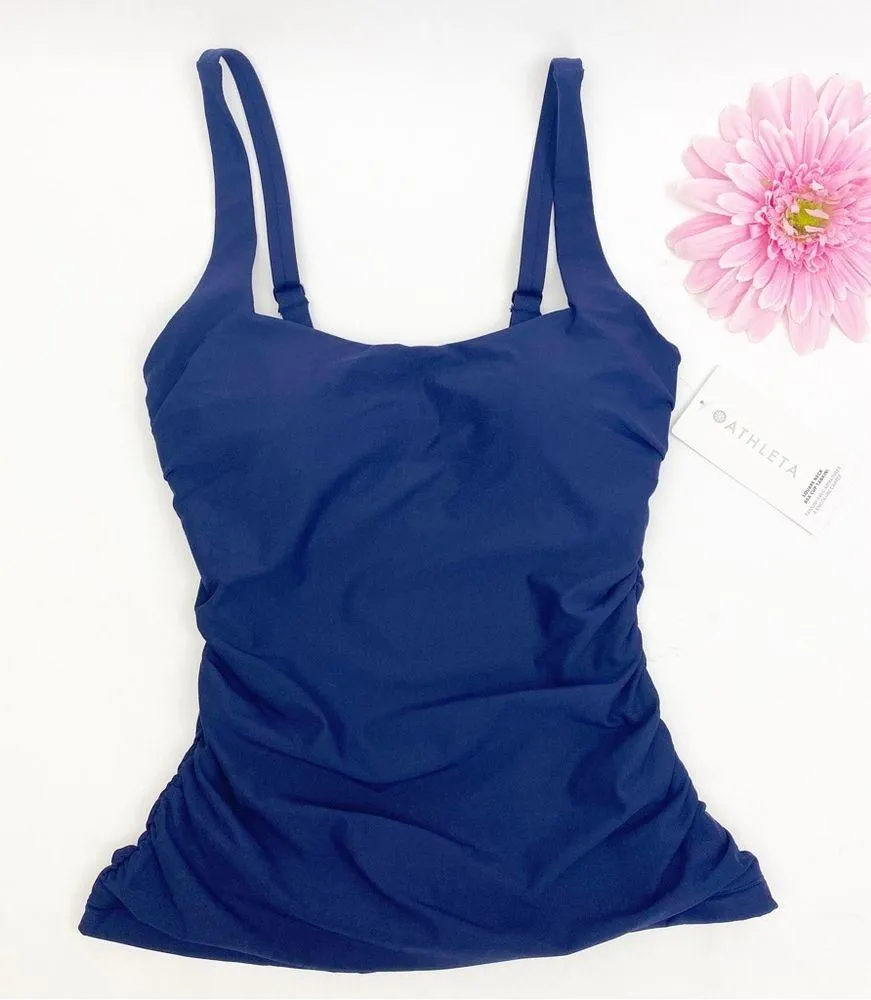 Athleta Square Neck Bra Cup Tankini Top: Navy Dress Blue - Image 4