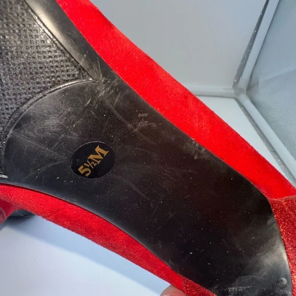 Marc‎ Fisher Red Suede and Sparkle Glitter Pointy Toe Pumps - Image 5