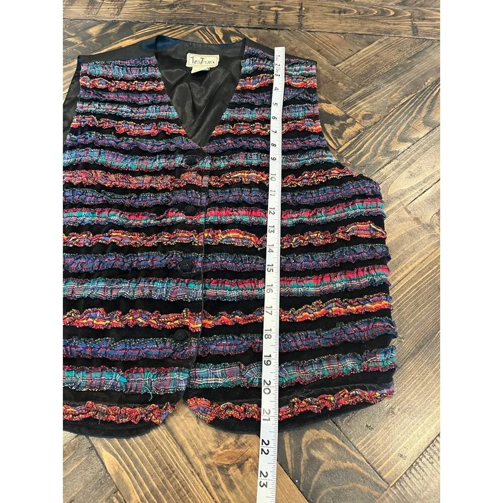 VTG Tantrums Vest Women Large Colorful Grunge Art to Wear Adjustable Patchwork Black - Image 5