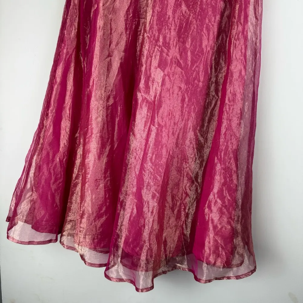 Vtg Y2K Pink Silk Sheer Iridescent Maxi Skirt Sz 6 Ballerinacore Retro - Image 12
