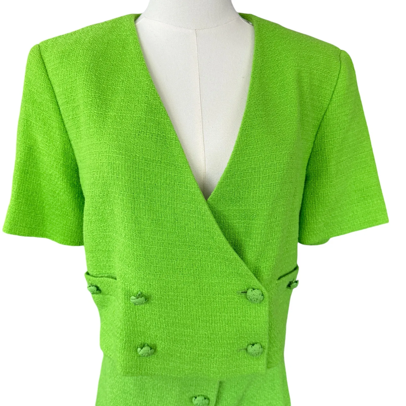 ZARA Textured Blazer‎ Skirt Set Neon Green Size M/L - Image 5