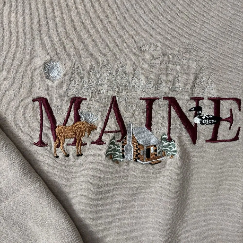 Maine Sweater Womens Size Medium Embroidered Vintage Outdoors Pullover Crewneck Brown - Image 2