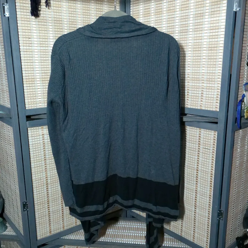 Charcoal Waterfall Open Cardigan w/ Black Block Border - Image 3