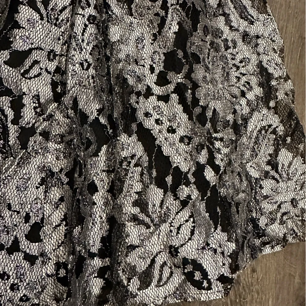 NEW Chico’s Midi Skirt 3 (XL) Metallic Lace Krista Overlay Black Silver Holiday - Image 2