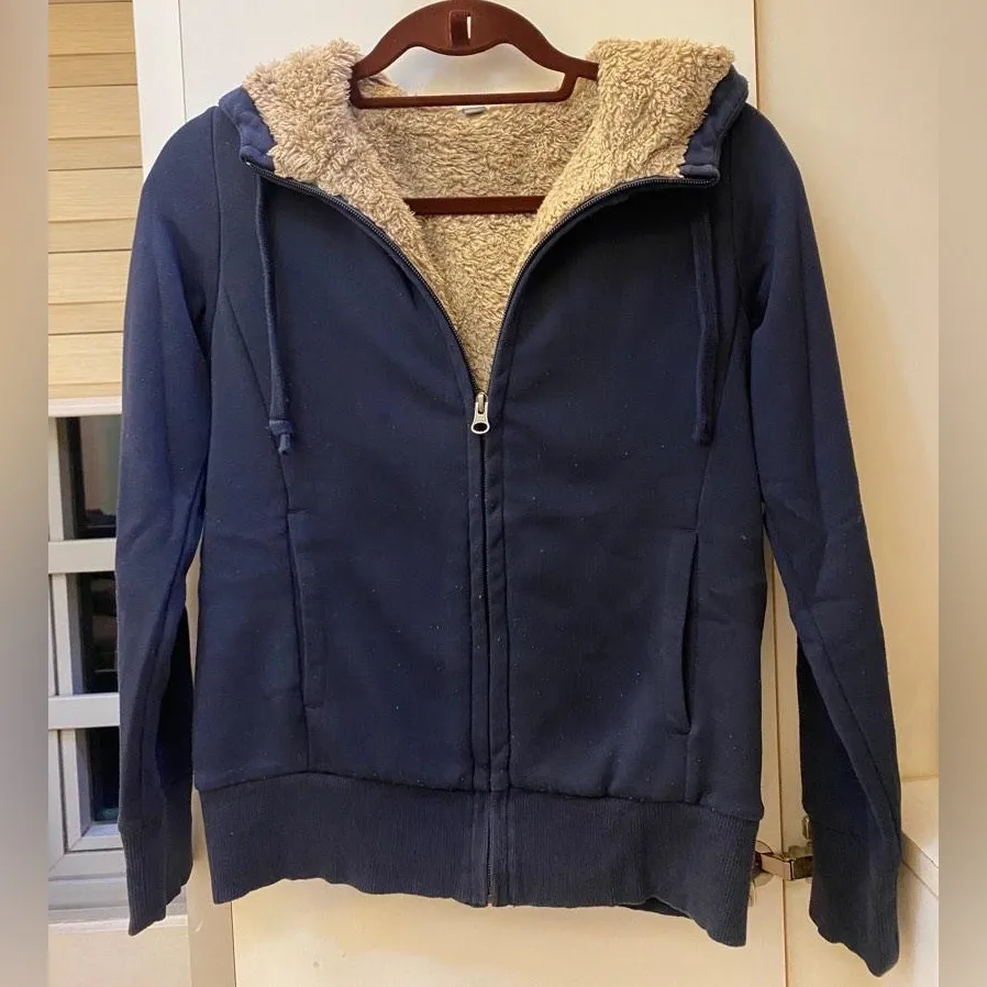Uniqlo Faux Fur Lined Full Zip Hoodie Sweatshirt Jacket, M - Image 11