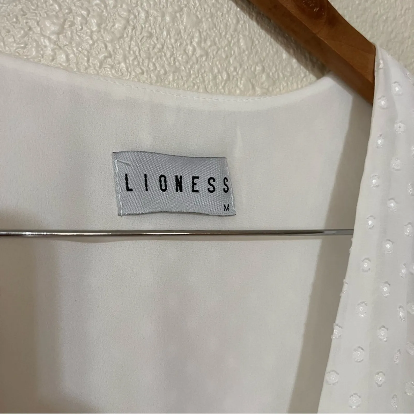 Lioness Legendary Lovers White Swiss Dot Long Sleeve Deep V Tie Waist Dress M - Image 7