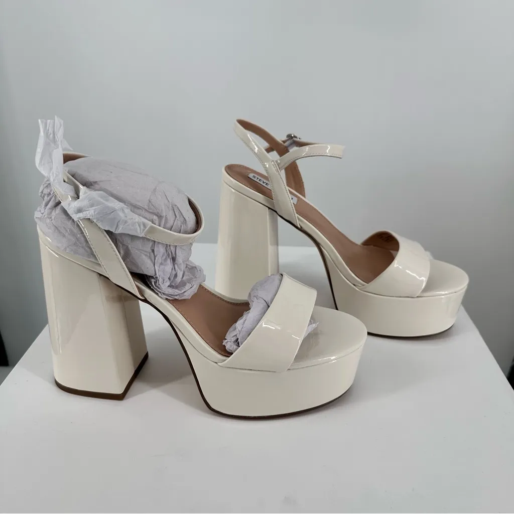 Steve Madden Jolie Platform Ankle Strap Heeled Sandals in Bone Patent size 10 - Image 3