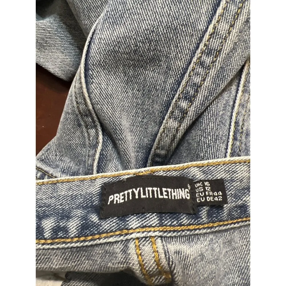 Pretty Little Thing High Rise Flare Leg Jeans Cut Knees Raw Hem Sz 12 READ - Image 7