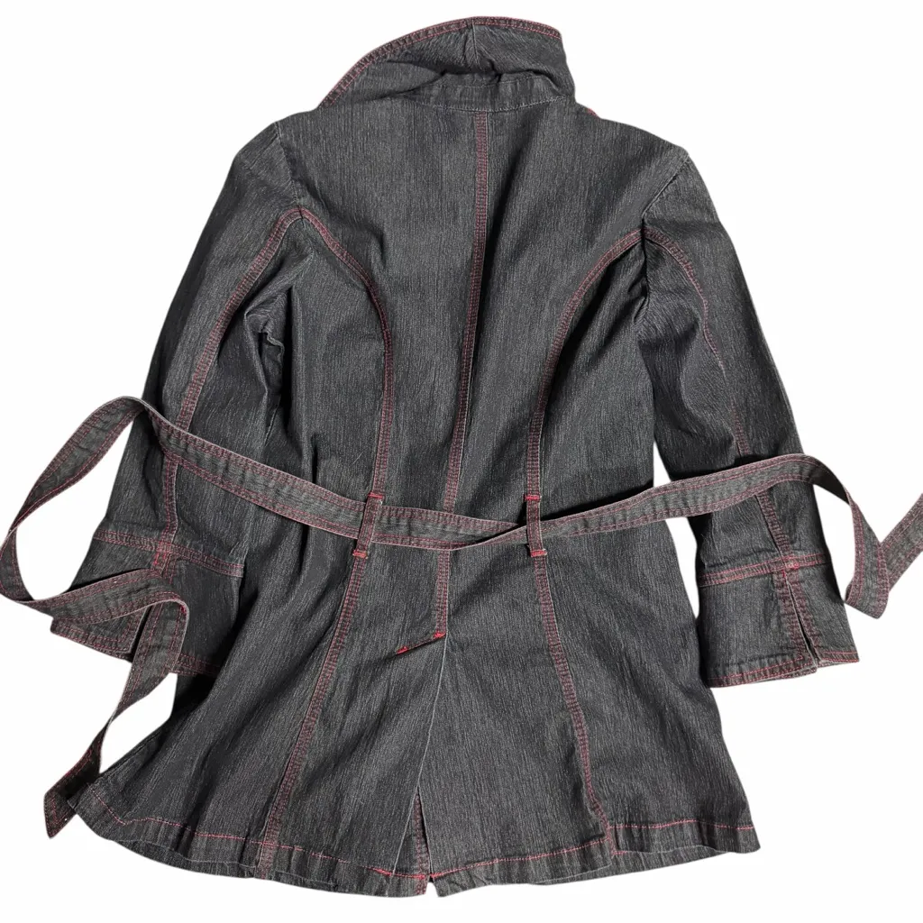 Bisou Bisou 2010s Denim Coat Red Trim Size Large - Image 4