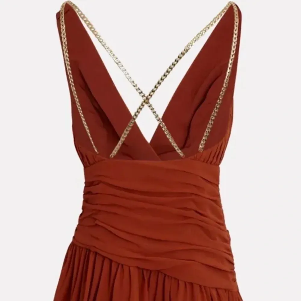 AIIFOS Emily Mini Dress from Revolve size 4 burnt‎ orange chain pleated - Image 4