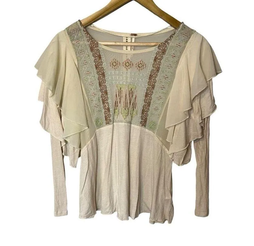 Free‎ People La Cienega Embroidered Top Ruffled Layered Lace Eyelet Bohemian XS - Image 2