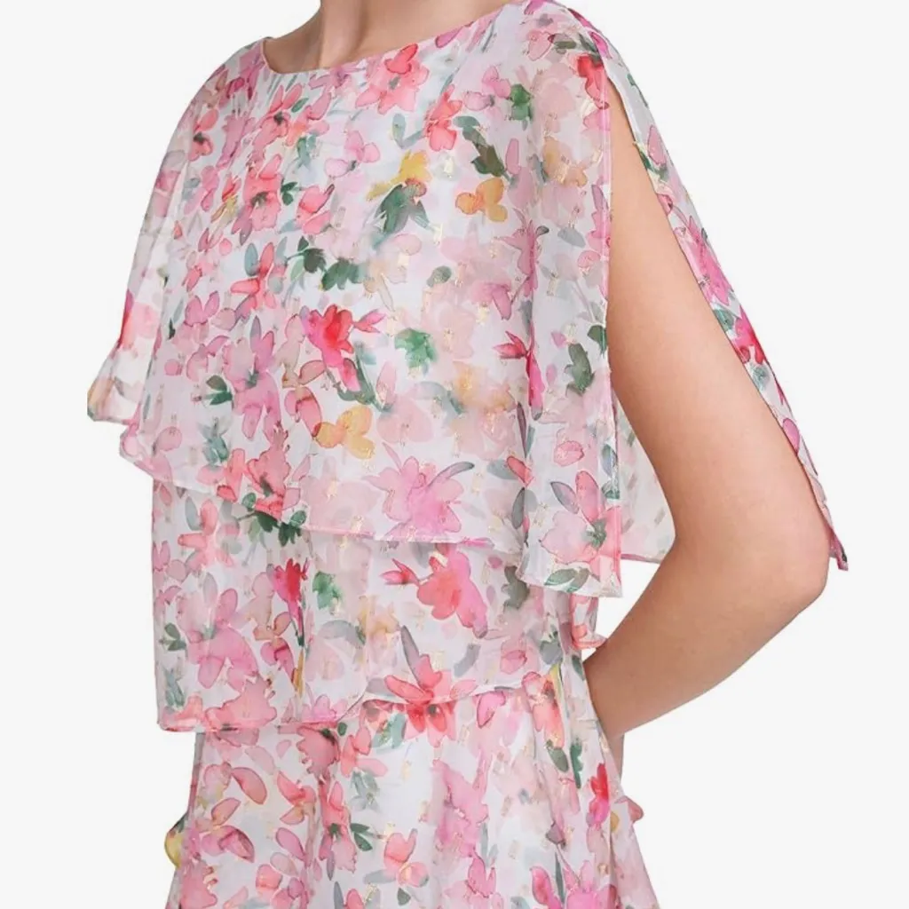 Jessica Howard Women's Floral Chiffon Tiered Cape Party Dress‎ Women’s size 10 - Image 3