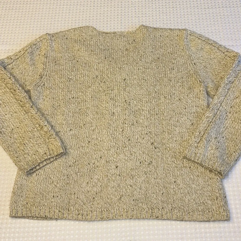 Size LARGE V-Neck Cable Knit Sweater Neutral Beige Cream Tan - Image 6