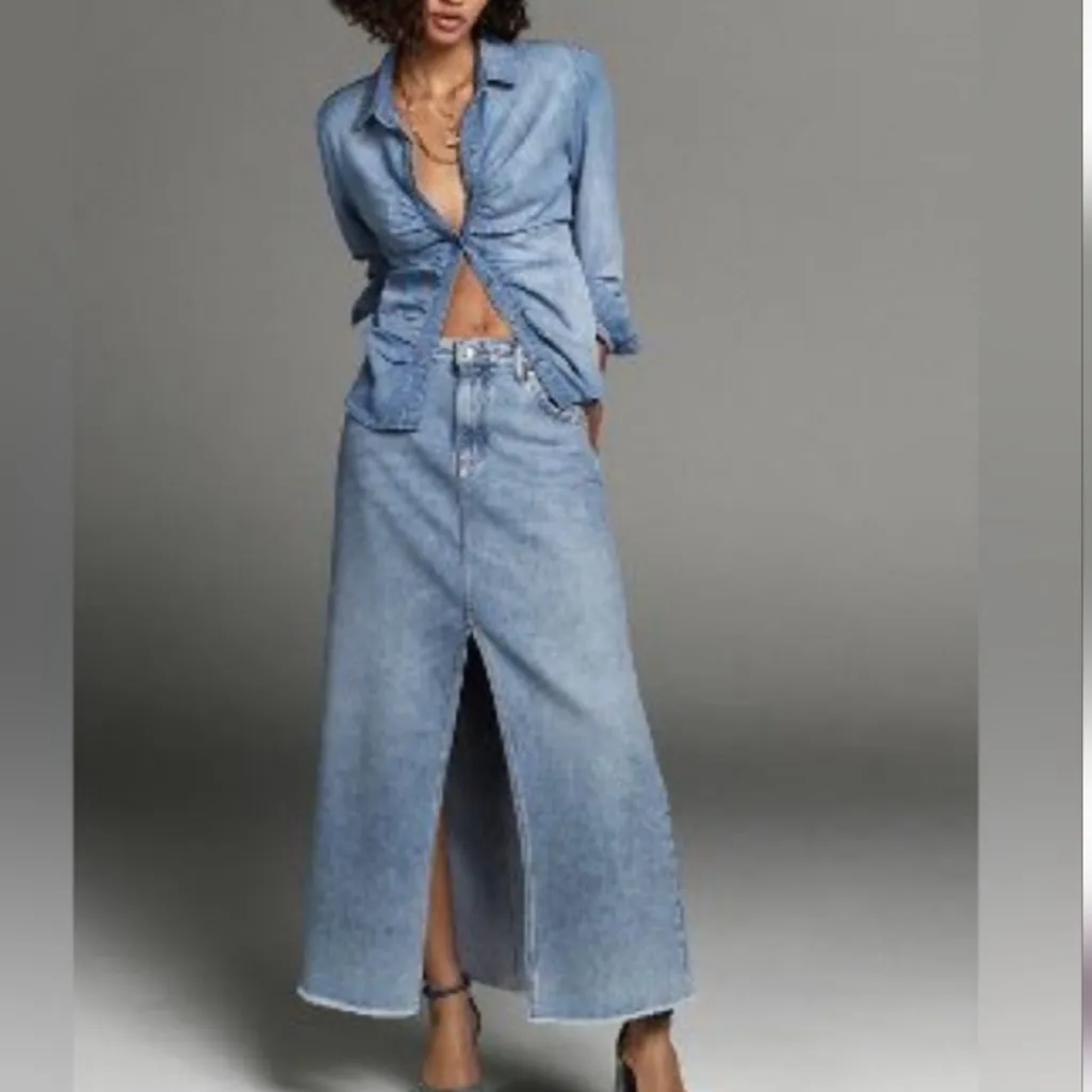 NEW Anthropologie Pilcro Maxi Denim Skirt Madi Front Slit Denim Skirt 6 Petite - Image 9