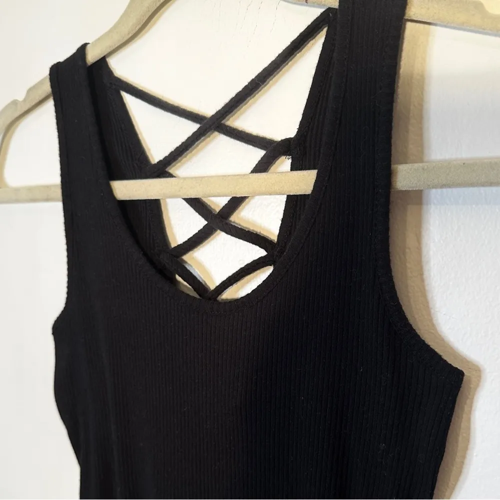 Ambience Bodycon Lace Up Dress Short Cotton Womans S Black - Image 3