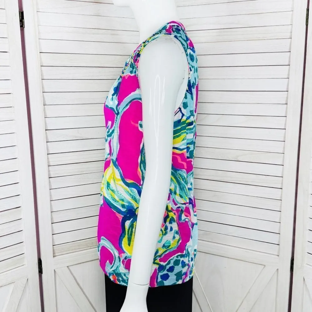 Lilly Pulitzer Essie Top Sleeveless Shirt‎ Magenta Hottie Floral Pink XS - Image 3