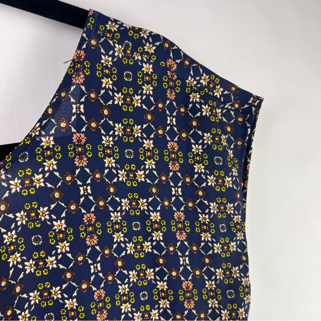 Rosette by Be Cool Navy Floral Boho Mini Dress Polyester Sleeveless Tie Back - Image 3