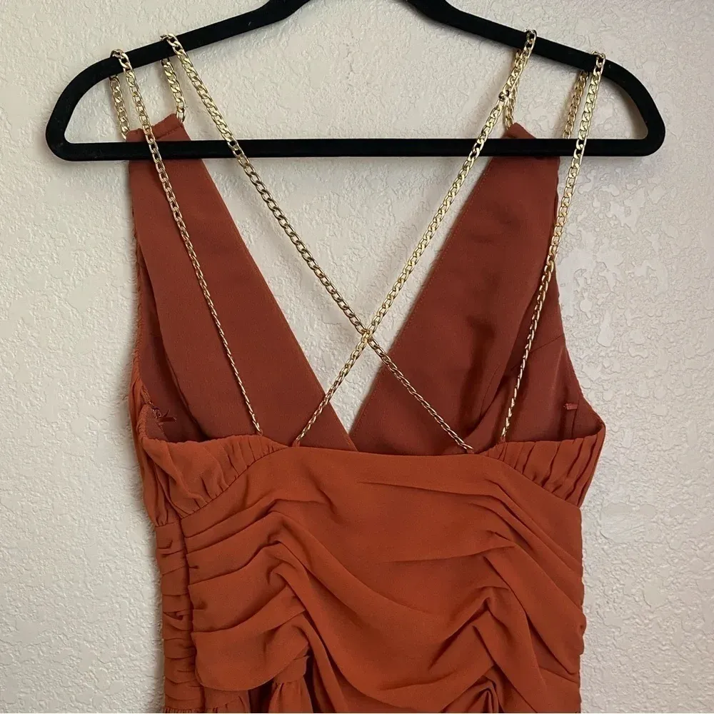 AIIFOS Emily Mini Dress from Revolve size 4 burnt‎ orange chain pleated - Image 9