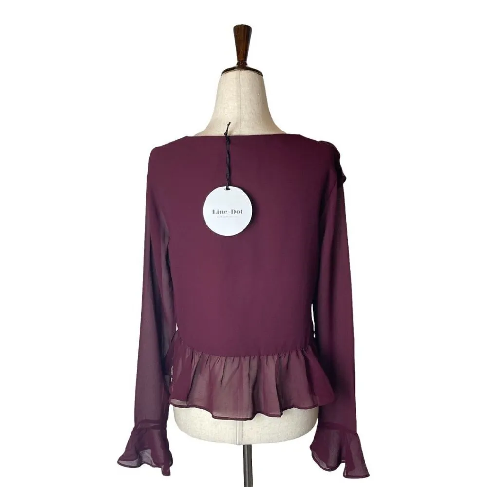 Line‎ & Dot Revolve Burgundy Violet Ruffled Long Bell Sleeve Blouse Size XS - Image 4