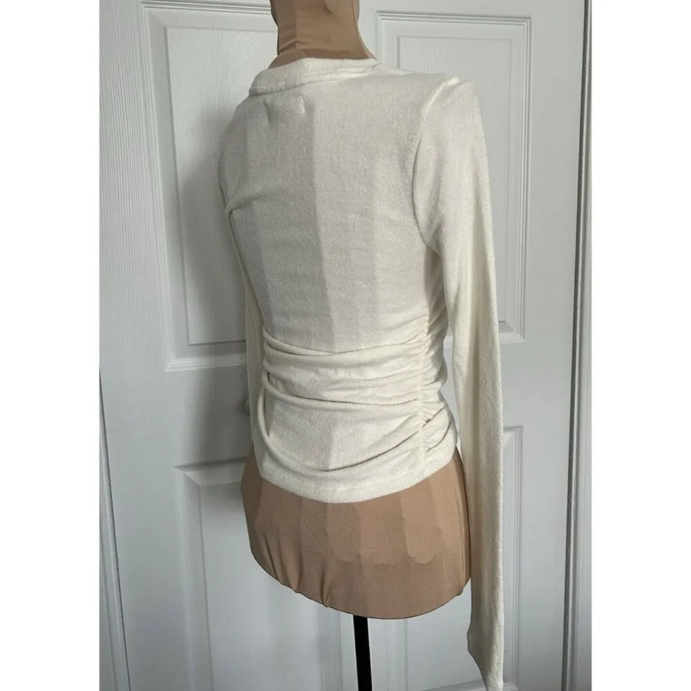 Madewell Woman Side Gather Long Sleeve Top in Ivory Crewneck T-shirt Size XS - Image 2