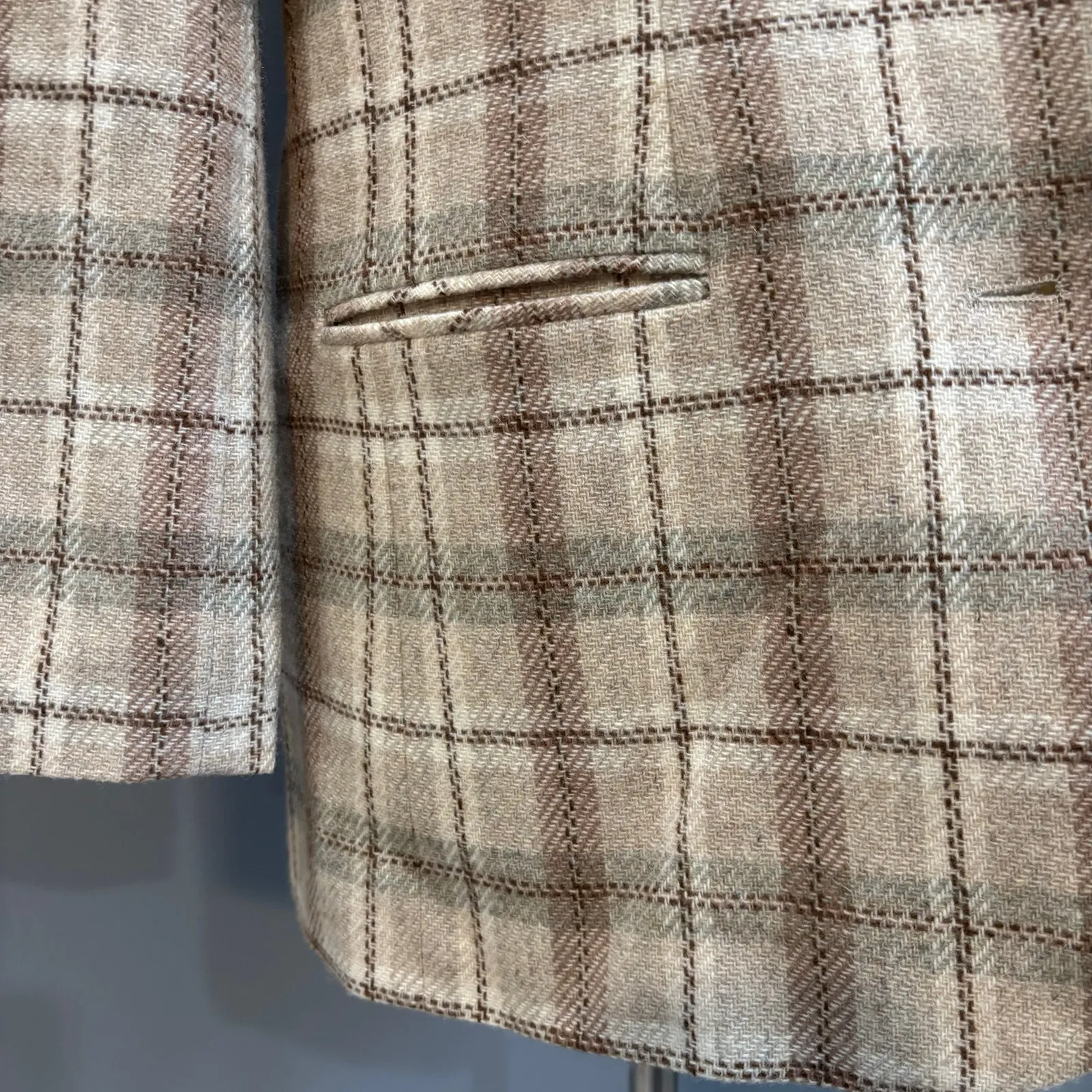 VTG Plaid Women's Blazer Jacket Cream Brown Tweed Academia office, Size 10 - Image 3