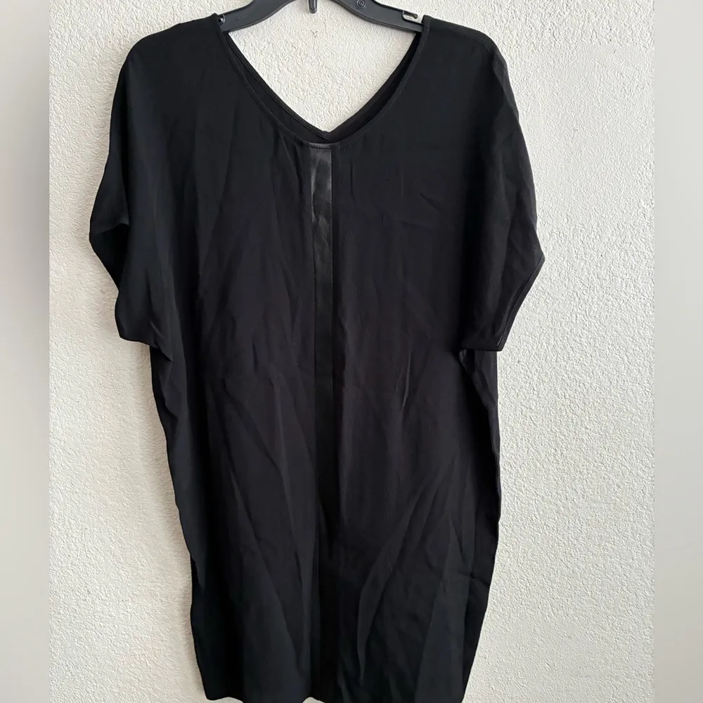 Madewell Women’s Black Leather Stripe Short Sleeve Shift Dress XS - Image 3