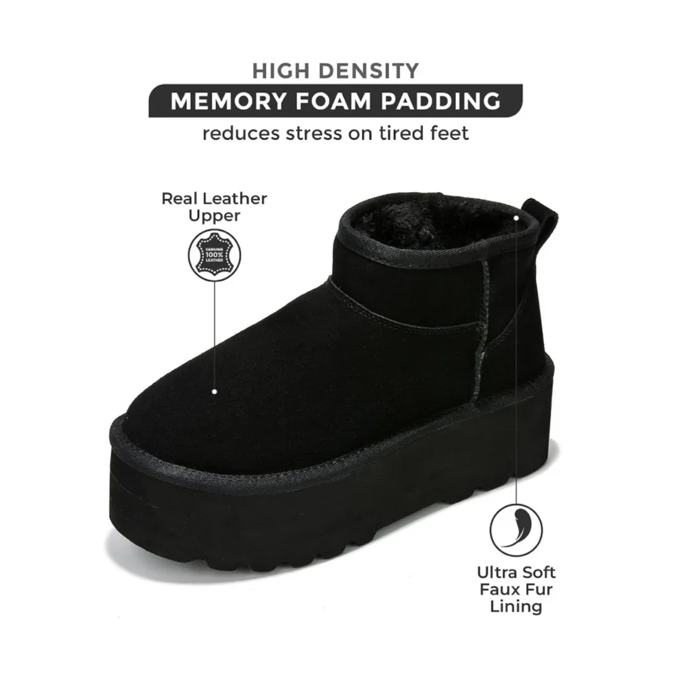 Black Huggy Suede Leather Fur Platform Ankle Boot — UGG Style — NIB — 6 - Image 4