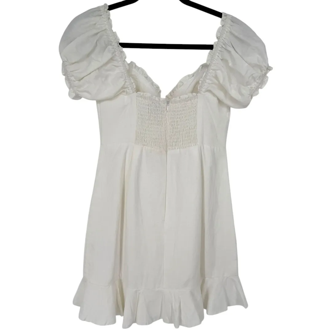 Selfie Leslie Milkmaid‎ Ruched Bust Puff Sleeve Mini Dress White Size Small - Image 5