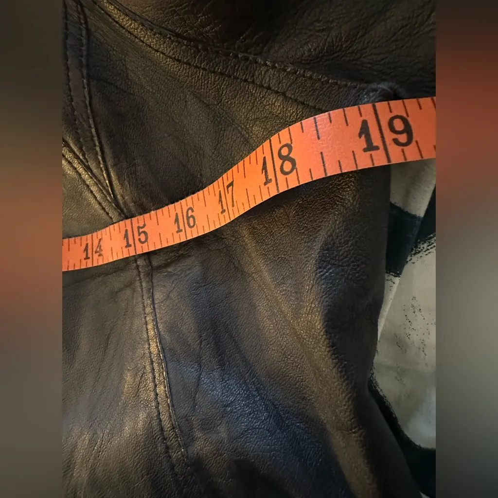 JKT Black Leather Biker Jacket with Detachable Hood Size M - Image 7