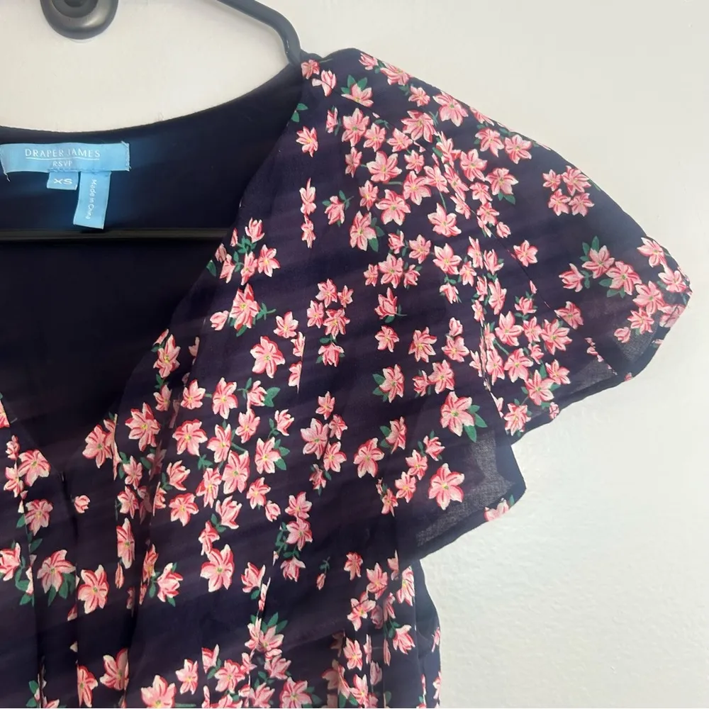 Draper James Blue/Pink Floral Ruffle Cap Sleeve Wrap Dress Size XS - Image 5