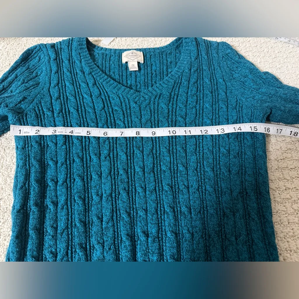 St. John's Bay Teal Cable Knit V-Neck Sweater - Image 7