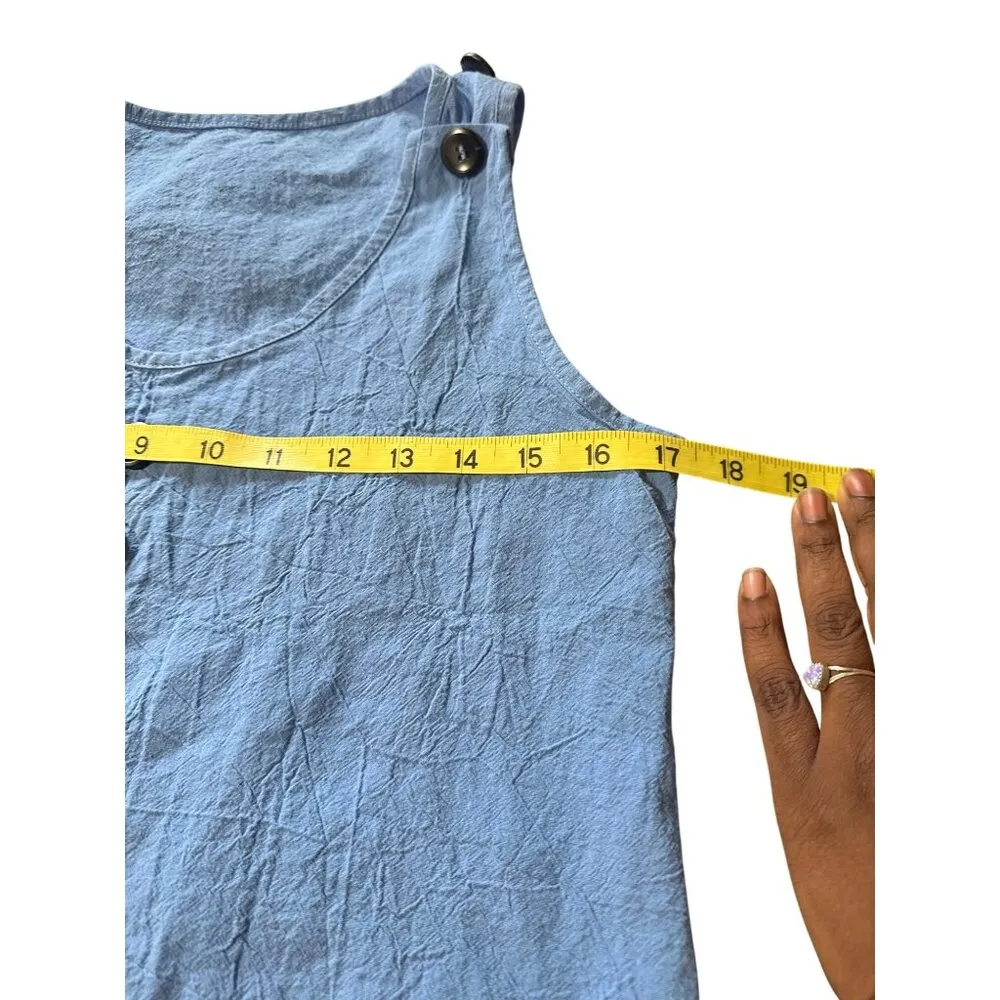 Casual Loose A Line Sleeveless Blue Button Detail Tunic Dress With Pockets Sz M Size M - Image 6