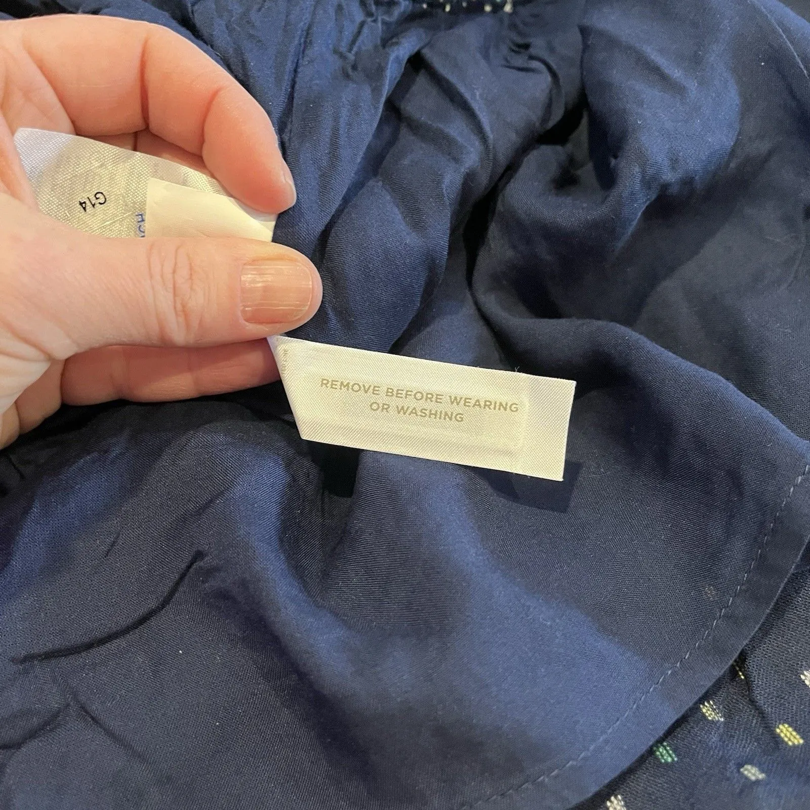 Loft Size Small Flounce Skirt Size XL Navy Green Yellow Clip Dot Lined Women - Image 8